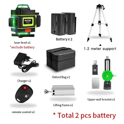 16-linjainen laser-taso, korkea tarkkuus, täydellinen pakkaus tarvikkeilla,4D-paristo X2 SARJA 11