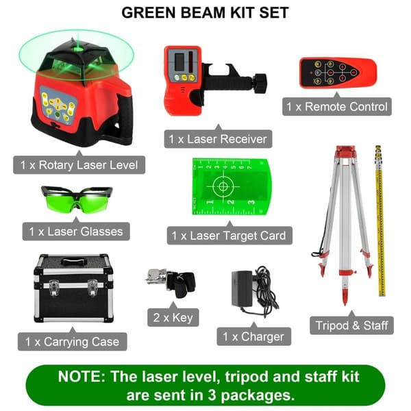 Rotationslaser, 360 graders självnivellering, vertikal och horisontell skanning., Grön Strålkitt Set 2