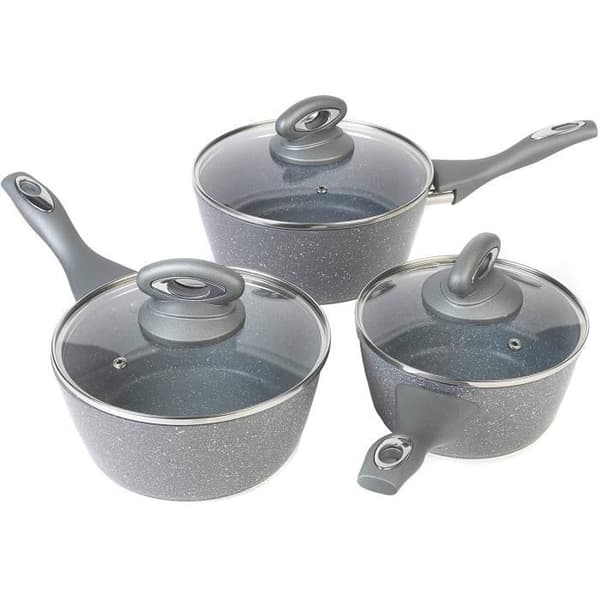 Salter Set av 3 non-stick kastruller i smitt aluminium BW02986G Marble Collection, 16/18/20 cm, Grå.
