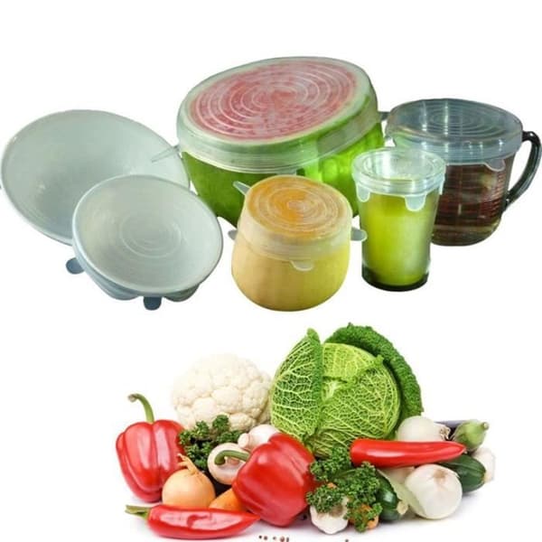 6 st Återanvändbara Lufttäta Stretchable Silikon Matskål Lock för Food-Clear