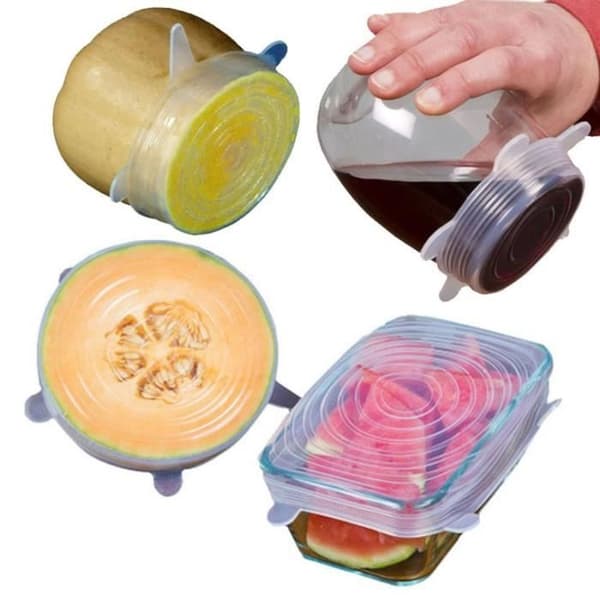 6 st Återanvändbara Lufttäta Stretchable Silikon Matskål Lock för Food-Clear
