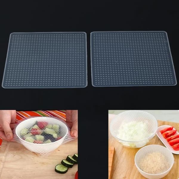 2 st Återanvändbara silikonförvaringsbehållare för matomslag Tätningslock Stretch Cling Wrap konserveringsmedelsfilm Cuisi