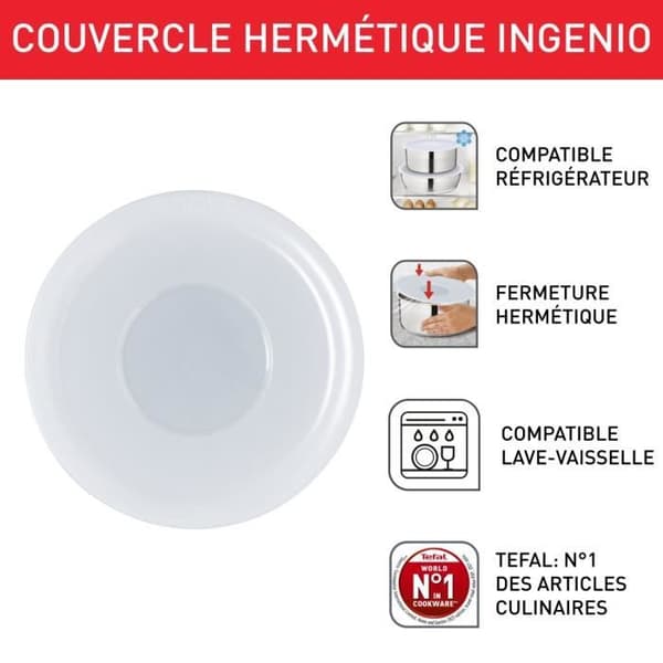 TEFAL INGENIO Lufttäta lock 16/18/20 cm, Kylskåpskompatibel, Ingeniokompatibel, Kompatibel med diskmaskin L9849002