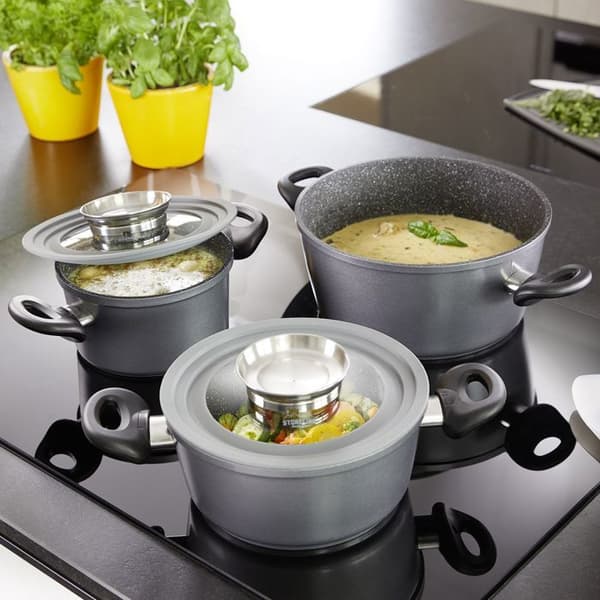 STONELINE® Set med 2 universalglaslock - med silikonkant och aromatisk funktion - 16/18/20 cm och 24/26/28 cm