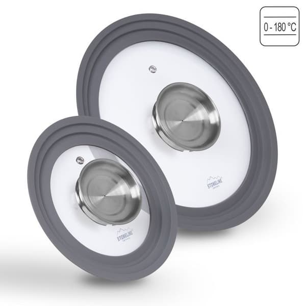 STONELINE® Set med 2 universalglaslock - med silikonkant och aromatisk funktion - 16/18/20 cm och 24/26/28 cm