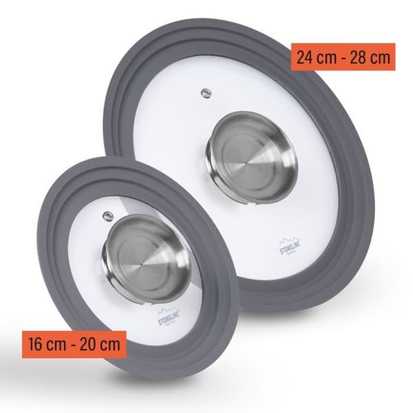 STONELINE® Set med 2 universalglaslock - med silikonkant och aromatisk funktion - 16/18/20 cm och 24/26/28 cm