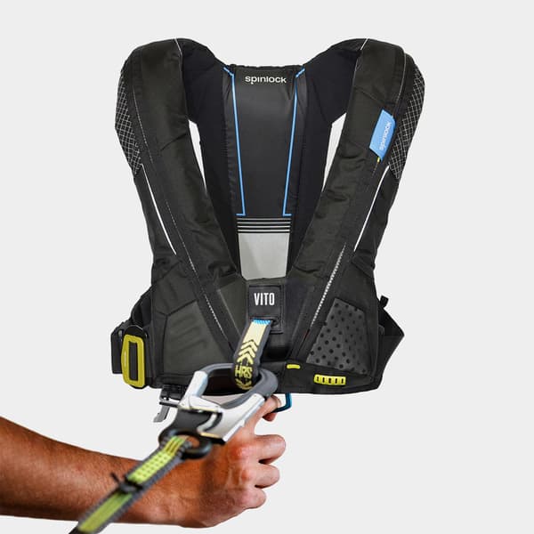 Uppblåsbar flytväst Spinlock Deckvest Vito 170N HRS Black, automatisk + kolsyrepatron 33 gram Flytväststorlek: One-Size (50+ kg)