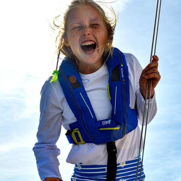 Uppblåsbar flytväst för barn Spinlock Deckvest Cento 100N Pacific Blue, automatisk + kolsyrepatron 20 gram Flytväststorlek: One-Size (20 - 50 kg)