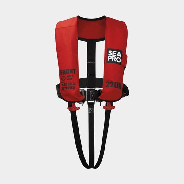 Uppblåsbar flytväst Seapro Solas 220N, automatisk, röd + kolsyrepatroner 2 x 60 gram Flytväststorlek: One-Size (&gt; 50 kg)