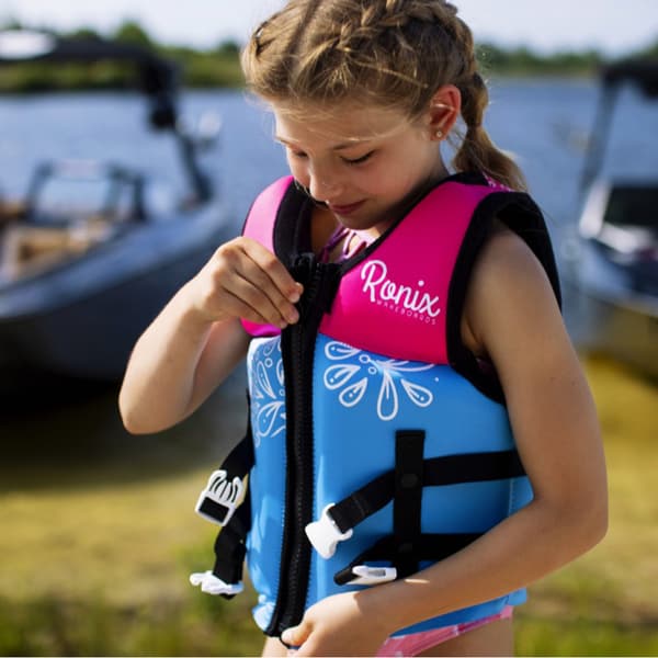 Vattensportväst för barn Ronix August Youth CGA 50N, blå/rosa Flytväststorlek: 25 - 40 kg