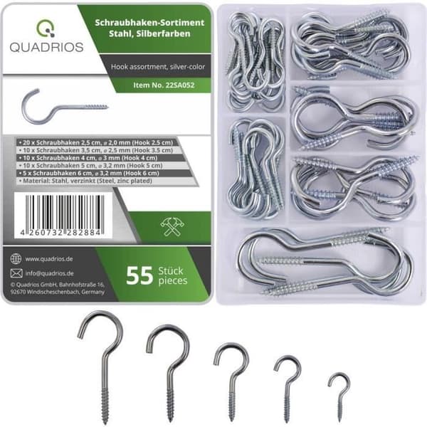 Quadrios 22SA052 Sortiment av silverskruvkrokar 55 st 55 st.