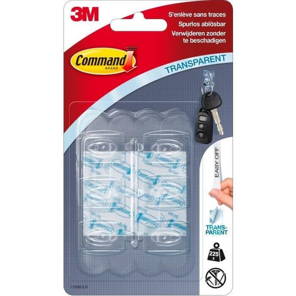 Crochet - 3M - COMMAND Mini - Transparent - 8 självhäftande flikar - 225g max