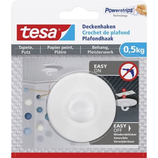 Takkrok - TESA - 77781 - Vit - 0,5 kg - Återanvändbar utan spår