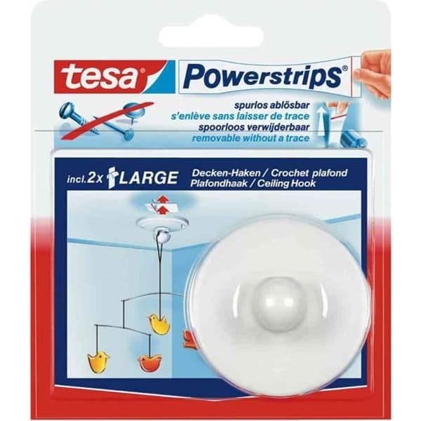 Crochet tak - TESA - med 2 Powerstrips - Montering utan borrning - Plast - Ideal för hyresgäster