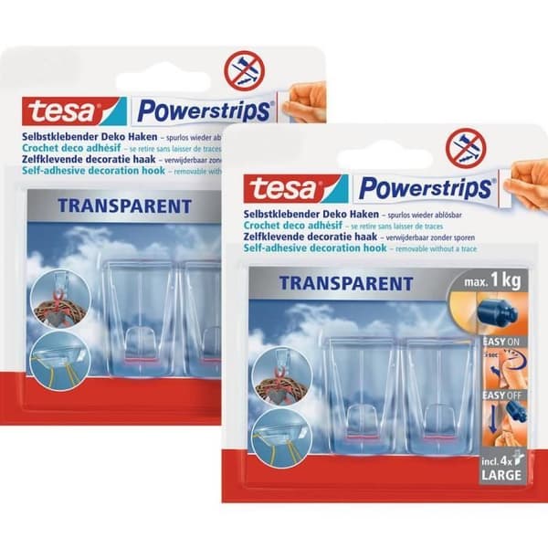 tesa POWERSTRIPS® Krok POWERSTRIPS DECO LARGE transparent Innehåll: 4 st.