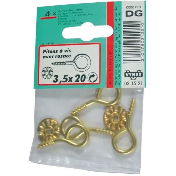 Piton - förnicklad stål med rosett - 4x30 mm - VYNEX - Järnhandel - Paket med 3 stycken