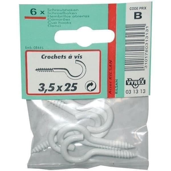 Skruvkrok - VYNEX - 5x40 mm - Rilsaniserat stål - Antikorrosion - Paket med 2
