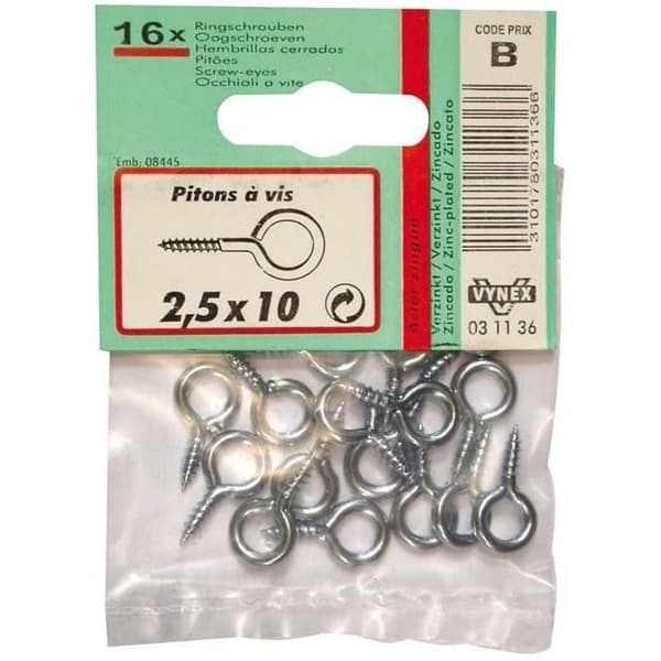 Skruvanker - VYNEX - 2.5x10 mm - Zinkad svetsat stål - Förpackning med 16