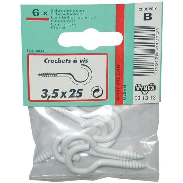 Skruvkrok - VYNEX - 3x16 mm - Rilsaniserat stål - Paket med 9 krokar