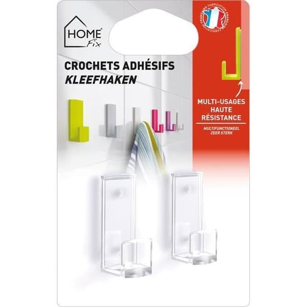 Klistret krokar - HOME FIX - Liten modell - Paket med 2 - Hög motståndskraft - Kristall