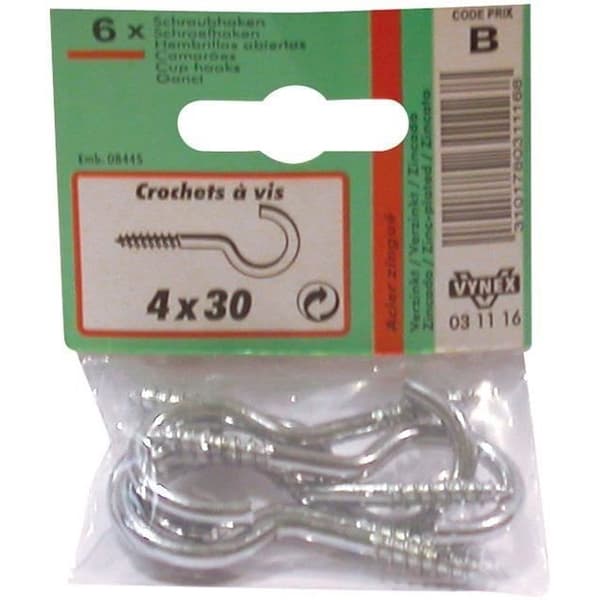 Crochet i förzinkat stål VYNEX - 4x30mm - 6-pack