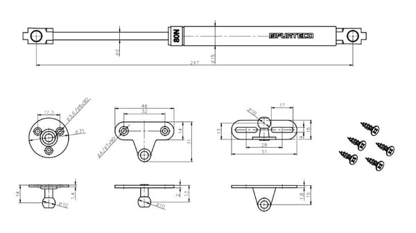 Gaslyft PG1, 244 mm, 80 N