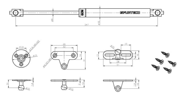 PG2 skuldergasløft, 244 mm, 80 N