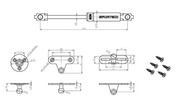 Gaslyft PG3, 156 mm, 80 N