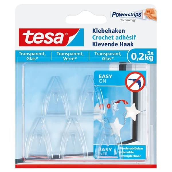 Klibbande - TESA - För glas och transparenta ytor - Belastning 0,2 Kg - Återanvändbar - Powerstrips