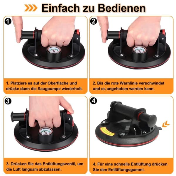 Lollanda 2-pack 8-tums vakuumlyft med tryckmätare, glaslyftare, kakel- och glasflyttare, maximal belastning 230 kg