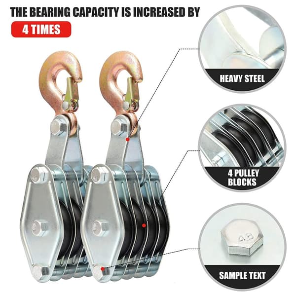 Galvaniseret Stål Løfteblok, 4000LB Belastningskapacitet, Holdbar Legering Design,2T