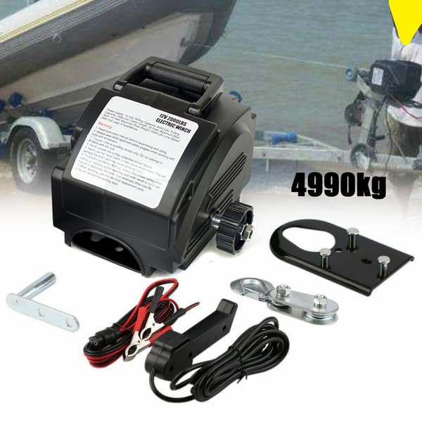 12V Elektrisk Hiss, 2000 lbs Nominell Dragkraft, 6000 lbs Rullkraft, Handhållen Fjärrkontroll