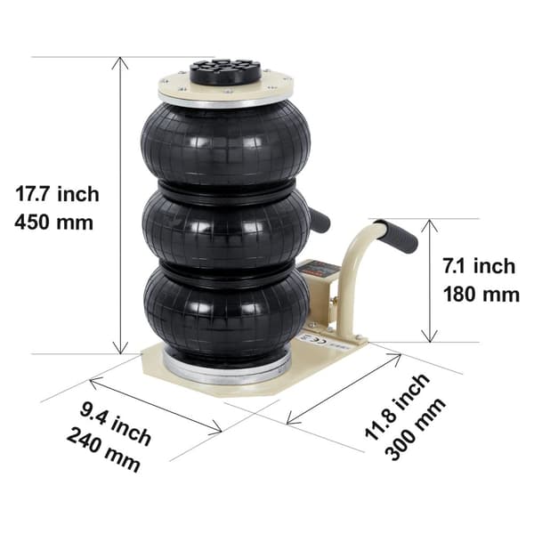Triple Bag Air Jack, 6600 lbs kapacitet, 5.5-17.7 inches løfteområde, 5 sekunders hurtig betjening,Hvid