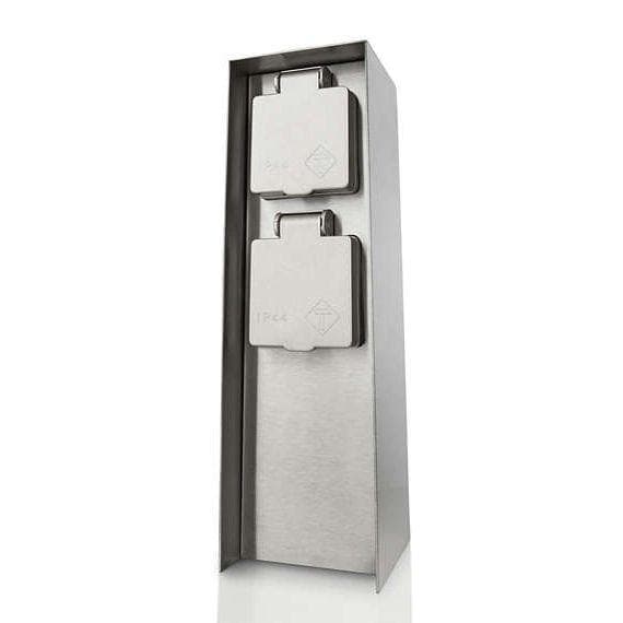 ROCK SIDE POST 2X GARDEN SOCKETS IP44 BRUSHED STEEL