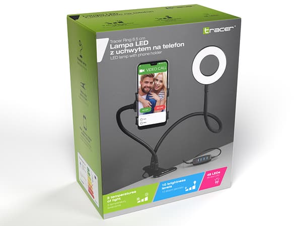 Lampa Ring 8.5 cm 48LED z uchwytem na telefon