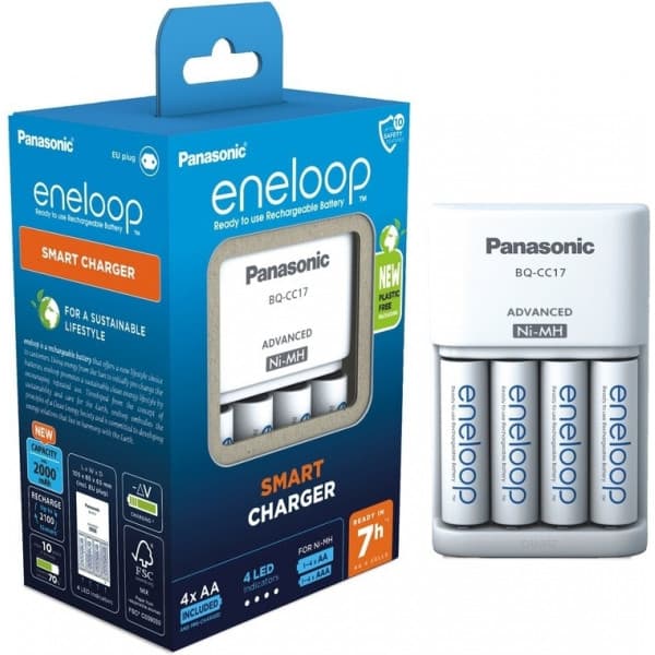 Panasonic Eneloop BQ-CC17 -laddare, + 4 st 1900 mAh AA-batterier