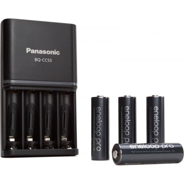 Panasonic Eneloop Pro BQ-CC55 -hurtig oplader + 4 stk. Eneloop Pro AA 2500 mAh -genopladelige batterier