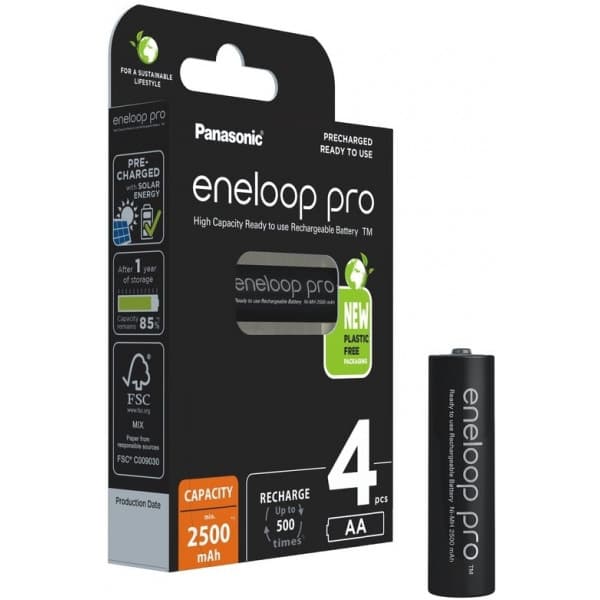 Panasonic Eneloop Pro AA 2500 mAh -batteri, 4 stk pakke.