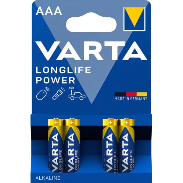 Varta Langtidsholdbar Power -alkalibatteri, 4 stk. AAA (LR03) batterier