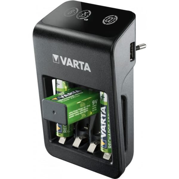 Varta LCD Plug Oplader+ -opladningsenhed og 4 stk. AA (LR6) 2100 mAh genopladelige batterier