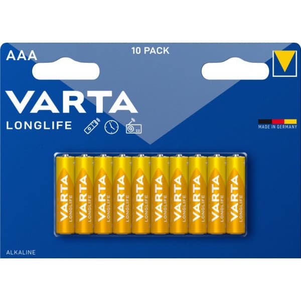 Varta Longlife -alkalibatteri, 10 stk AAA (LR03) batterier