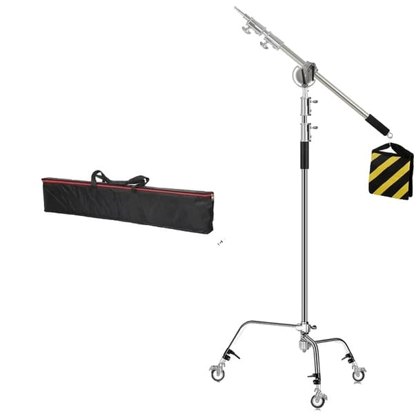 Ljusstativ, rostfritt stål kit, förlängningsbar teleskopisk stång, Med hjul