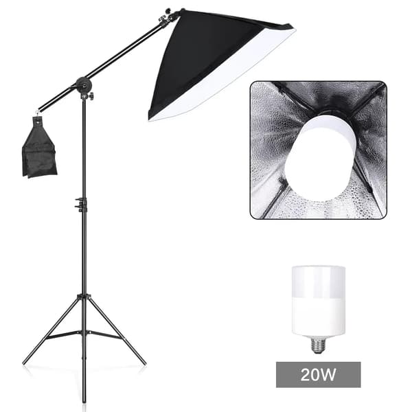 Softbox Belysningskit, Justerbart Stativ, E27 Pære Kompatibilitet,Med 30W pærer