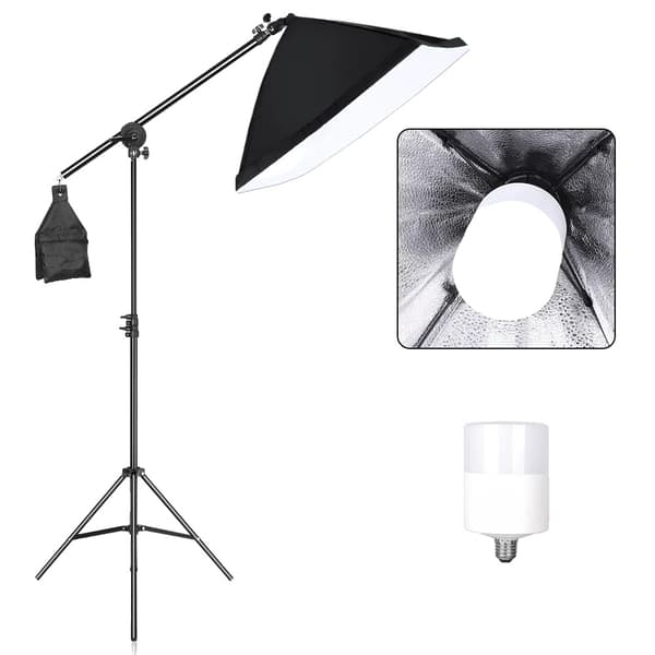 Softbox Belysningskit, Justerbart Stativ, E27 Pære Kompatibilitet,Med 30W pærer