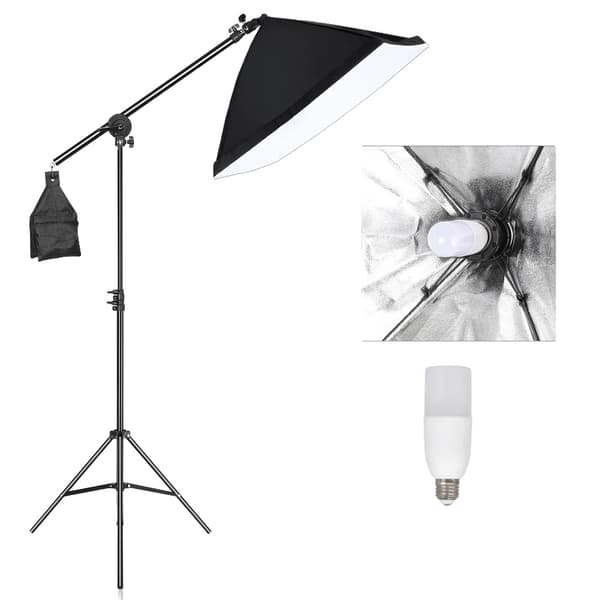 Softbox Belysningskit, Justerbart Stativ, E27 Pære Kompatibilitet,Med 30W pærer