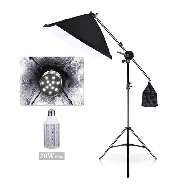Softbox Belysningskit, Justerbart Stativ, E27 Pære Kompatibilitet,Med 30W pærer