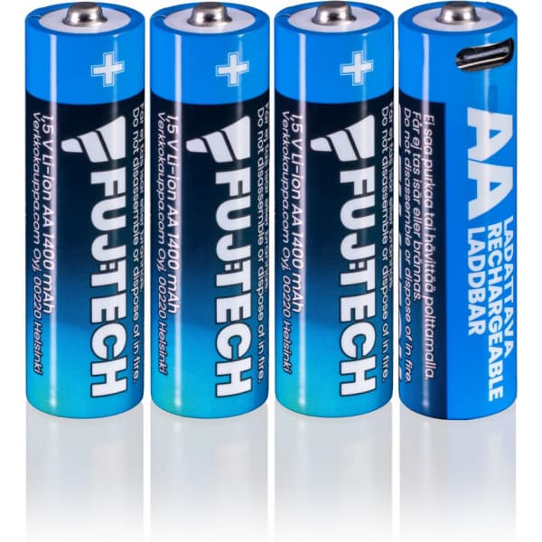 Fuj:tech Li-Ion Rechargeable USB-C AA Battery -akkuparisto, 4 kpl