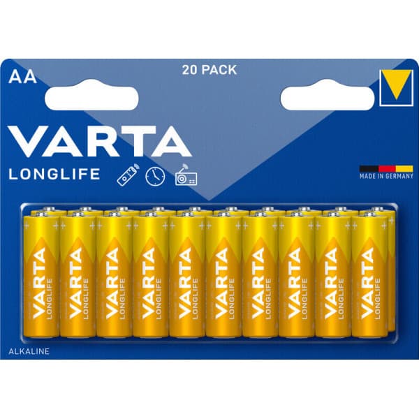 Varta Longlife alkalisk batteri, 20 stk, AA (LR6)
