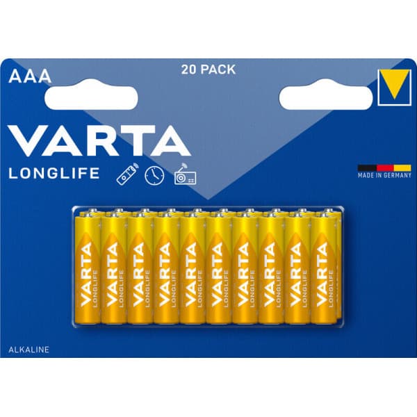 Varta Longlife alkalisk batteri, 20 stk, AAA (LR03)
