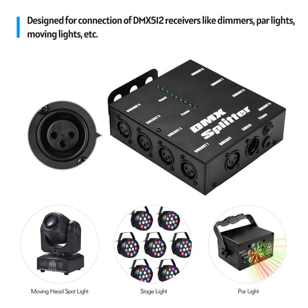 DMX512 Optisk Signalforstærker, 8 Uafhængige Udgange, Pålidelig Signalisolering,sort